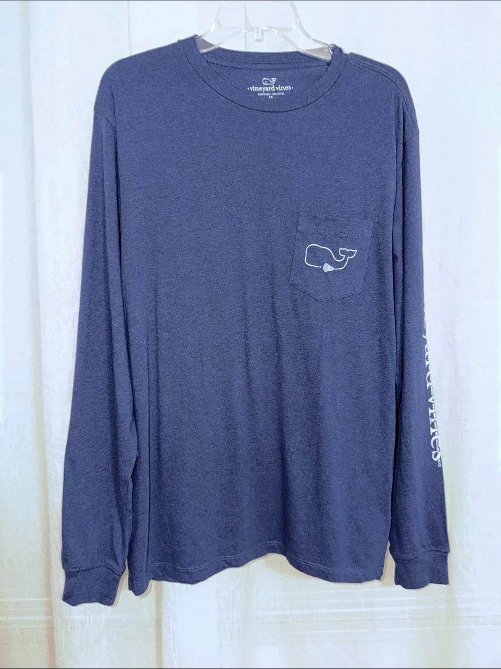 Vineyard Vines M Nautical Navy Heather Lacrosse Stick Whale Long Sleeve Crew Tee